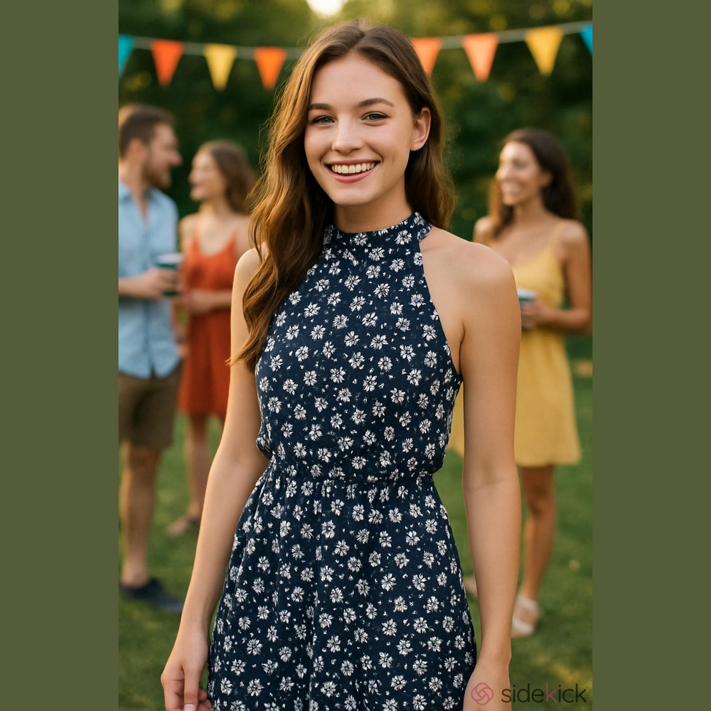 4/$67 Deal! Sheilay Floral Halter Midi Dress - Purple and White